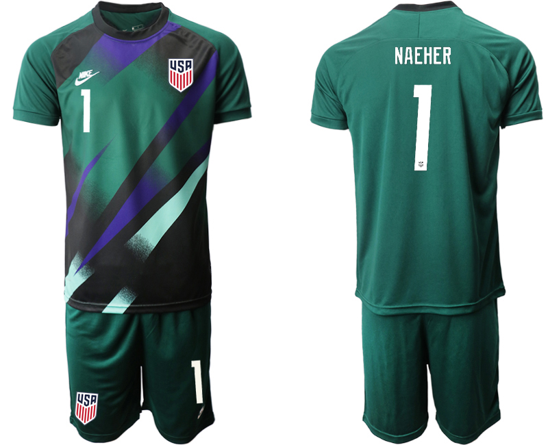 Men 2020-2021 Season National team United States goalkeeper green #1 Soccer Jersey2